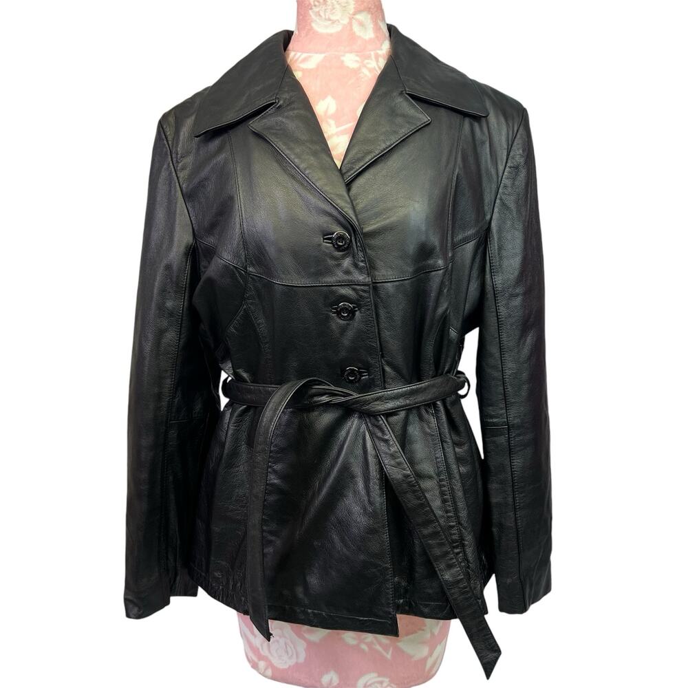 Wilsons Leather Maxima Black Large Thinsulate Belted Button Up Coat